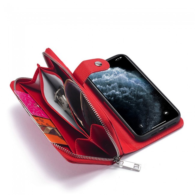 Wallet PU Leather Flip Case for iPhone 12 and 12 Pro - Red