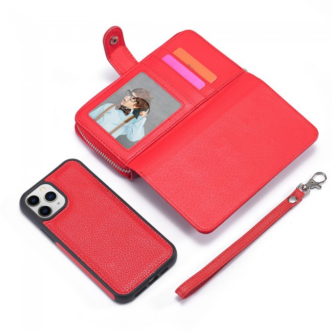 Wallet PU Leather Flip Case for iPhone 12 and 12 Pro - Red