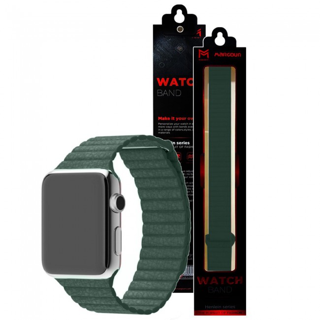 Apple Watch Band 38-40-41mm Leather Loop with Magnet Lock Henlein Series by Margoun - Dark Green