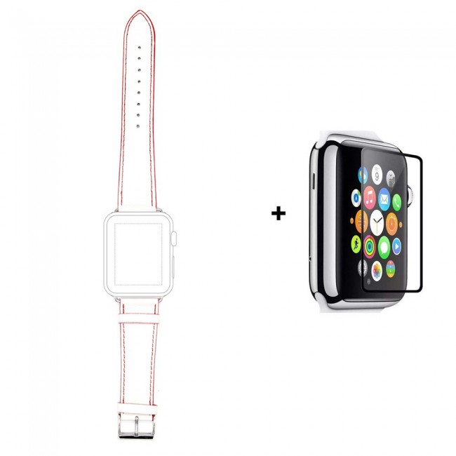 Margoun Genuine Leather Replacement Band with Glass Screen Protector for Apple Watch (RAM) in 4 Colors - 42/44mm