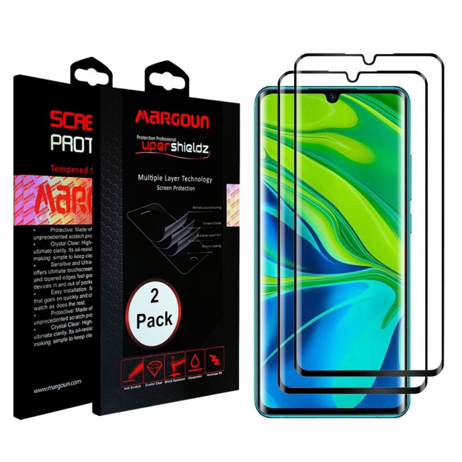 Xiaomi Mi CC9 Pro 3D Tempered Glass 2 Pack Super Shieldz Margoun- Black Frame