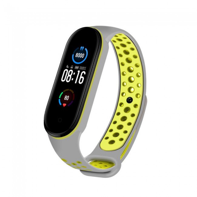 Xiaomi Mi Band 5 and Mi Band 6 Replacement Silicone Band Nike Design by Margoun - Grey Yellow