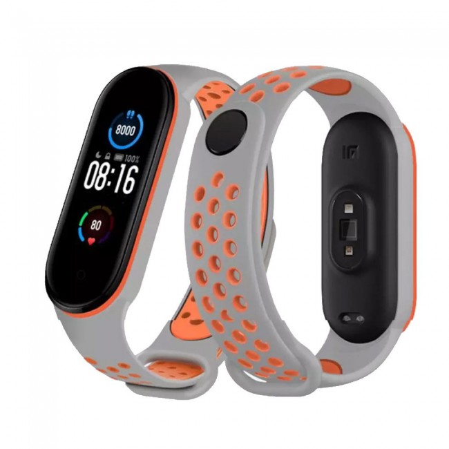 Xiaomi Mi Band 5 and Mi Band 6 Replacement Silicone Band Nike Design by Margoun - Grey Orange