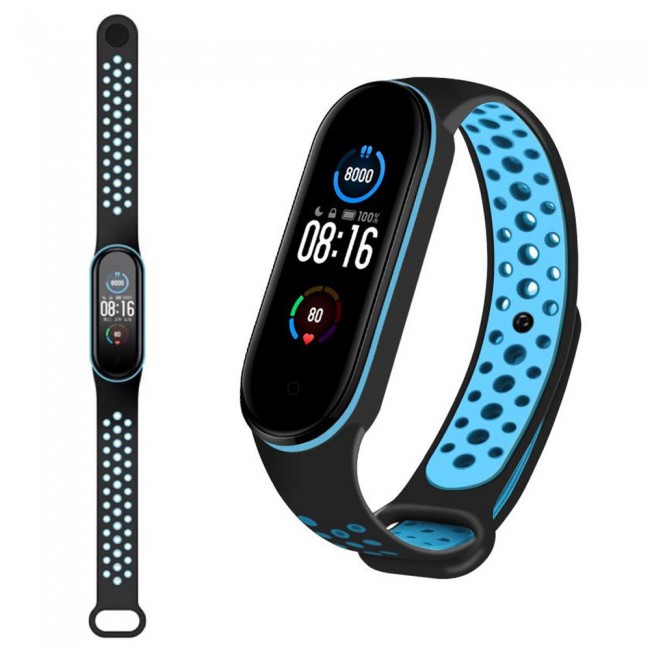 Xiaomi Mi Band 5 and Mi Band 6 Replacement Silicone Band Nike Design by Margoun - Black Blue