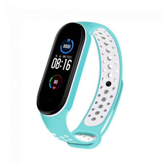 Xiaomi Mi Band 5 and Mi Band 6 Replacement Silicone Band Nike Design by Margoun - Turquoise White
