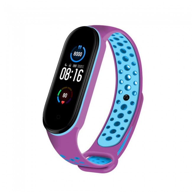 Xiaomi Mi Band 5 and Mi Band 6 Replacement Silicone Band Nike Design by Margoun - Purple Blue