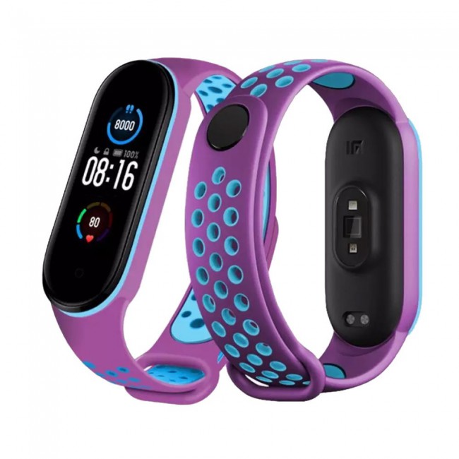 Xiaomi Mi Band 5 and Mi Band 6 Replacement Silicone Band Nike Design by Margoun - Purple Blue
