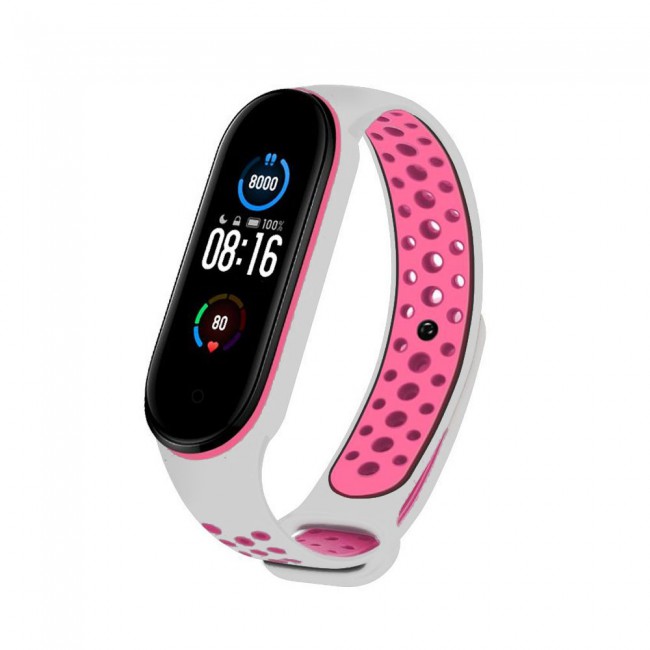Xiaomi Mi Band 5 and Mi Band 6 Replacement Silicone Band Nike Design by Margoun - White Pink