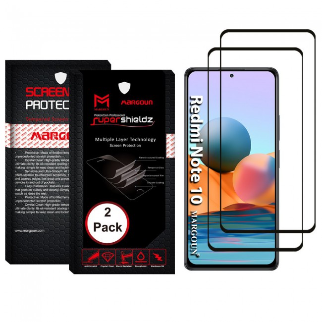 Xiaomi Redmi Note 10 Tempered Glass 3D 2 Pack Super Shieldz Margoun- Black Frame