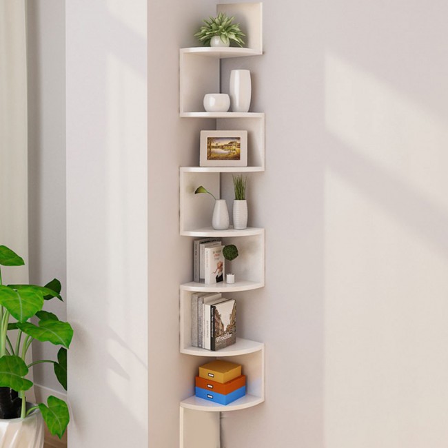 Margoun Zigzag Corner Wall Shelf Organizer 7-Tier - White