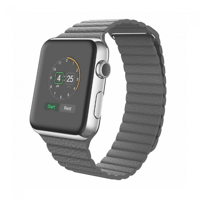 Apple Watch Band 38-40-41mm Leather Loop with Magnet Lock Strap Replacement Band In Grey