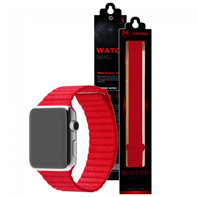 Apple Watch Band 38-40-41mm Leather Loop Strap Henlein Series by Margoun - Red