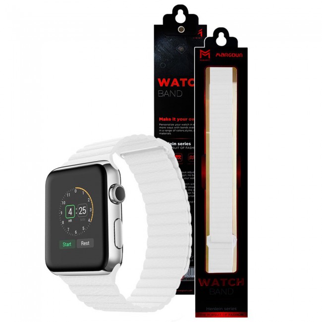 Apple Watch Band 38-40-41mm Leather Loop with Magnet Lock Henlein Series by Margoun - White