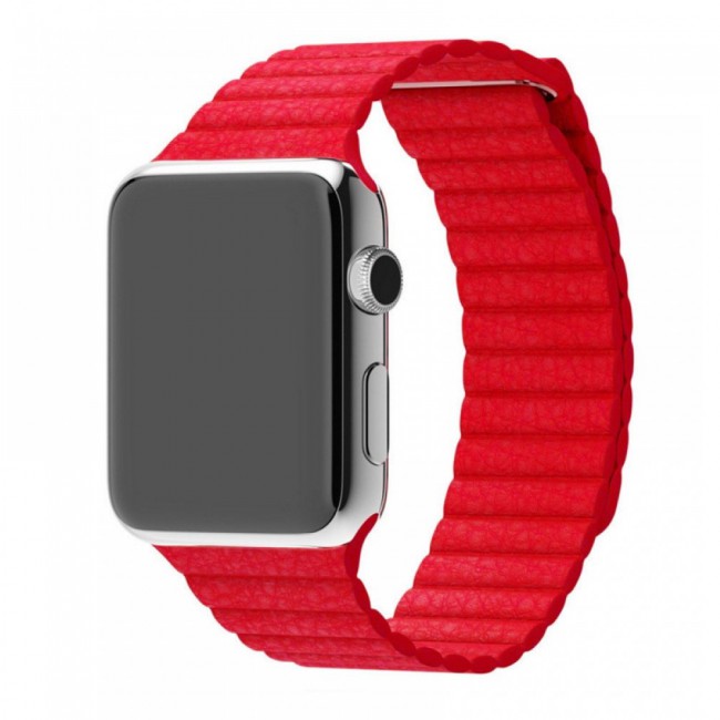 Apple Watch Band 42-44-45mm Leather Loop Strap Henlein Series by Margoun - Red