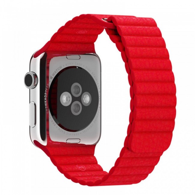Apple Watch Band 42-44-45mm Leather Loop Strap Henlein Series by Margoun - Red