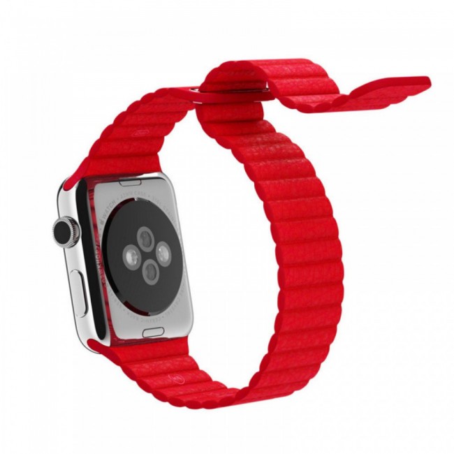 Apple Watch Band 42-44-45mm Leather Loop Strap Henlein Series by Margoun - Red