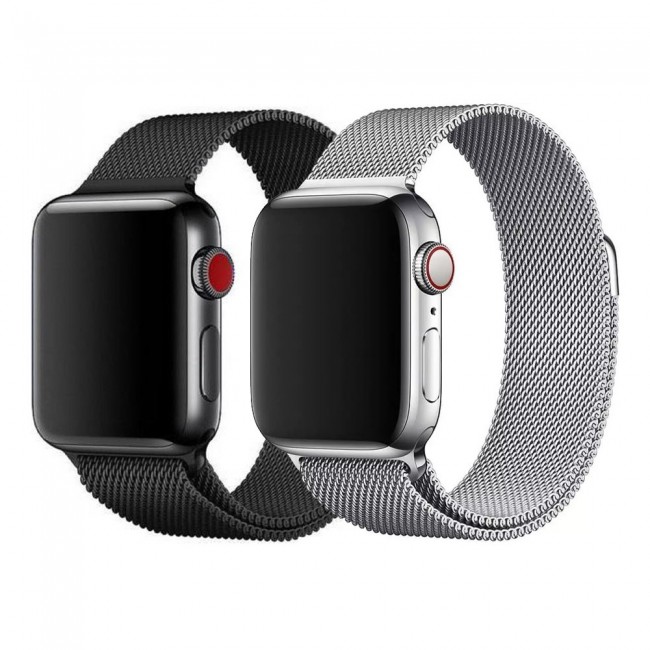 Apple Watch Band 42-44-45mm Milanese Loop Strap - 2-Pack Black Silver