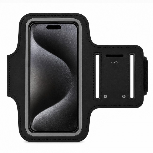 MARGOUN Ultra-Slim Sports Armband Compatible with iPhone 15 Pro  – Sweatproof Running Phone Holder, Exercise Case Pouch for Gym Training, Workouts and Outdoor Cycling - Black