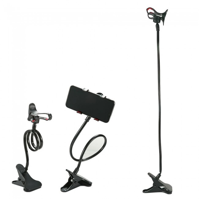 Car Holder Desktop Bed Lazy Flexible Phone Holder Bracket Mobile Stand for iPhone Samsung - Black