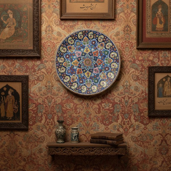 MARGOUN Decorative Wall Plate, Persian Handmade Ceramic Pottery Art, 36 cm Diameter, Wall Mounted Home Decor