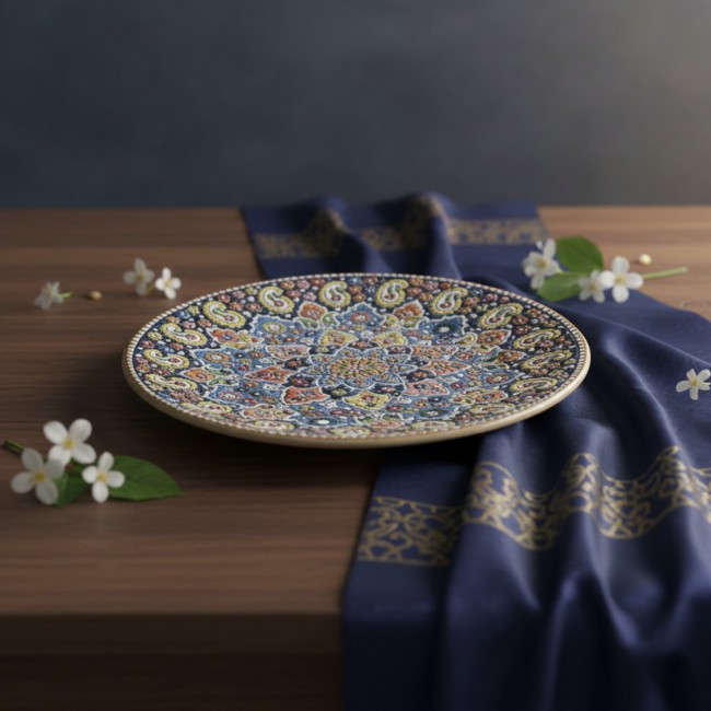MARGOUN Decorative Wall Plate, Persian Handmade Ceramic Pottery Art, 36 cm Diameter, Wall Mounted Home Decor