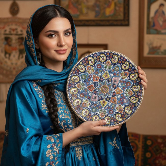 MARGOUN Decorative Wall Plate, Persian Handmade Ceramic Pottery Art, 36 cm Diameter, Wall Mounted Home Decor