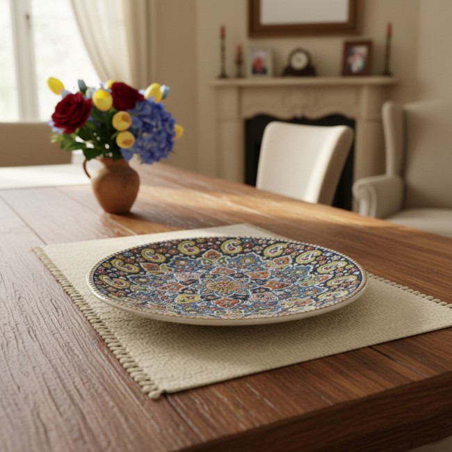 MARGOUN Decorative Wall Plate, Persian Handmade Ceramic Pottery Art, 36 cm Diameter, Wall Mounted Home Decor