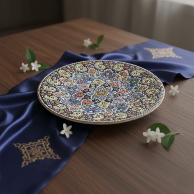 MARGOUN Decorative Wall Plate, Persian Handmade Ceramic Pottery Art, 36 cm Diameter, Wall Mounted Home Decor