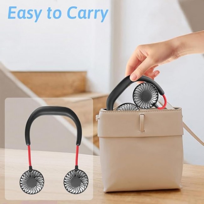 MARGOUN Mini Neck Hanging Sports Fan, Portable Wearable Fan USB Cold Fan Hands Free Neck Fan Hanging Rechargeable Mini Sports Fan 3-speed Adjustable Neck Dual Fan Home Office - Black
