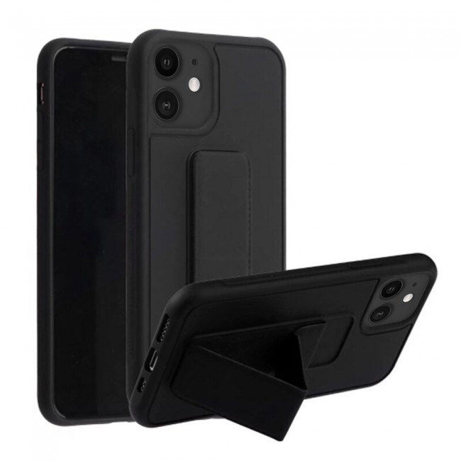 iPhone 11 - New Margoun Silicone Cover with 2 in 1 Finger Grip and Phone Stand - Black