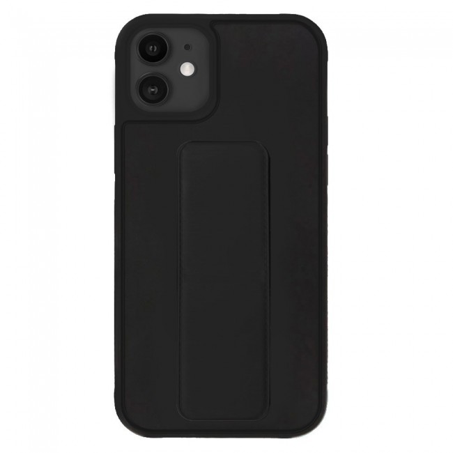iPhone 11 - New Margoun Silicone Cover with 2 in 1 Finger Grip and Phone Stand - Black