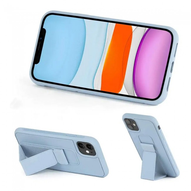 iPhone 11 - New Margoun Silicone Cover with 2 in 1 Finger Grip and Phone Stand - Blue