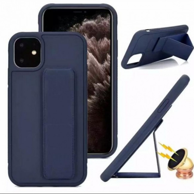 iPhone 11 - New Margoun Silicone Cover with 2 in 1 Finger Grip and Phone Stand - Navy Blue