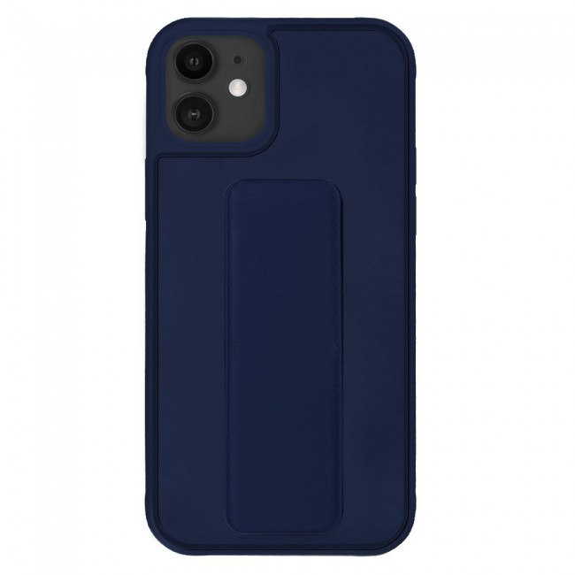 iPhone 11 - New Margoun Silicone Cover with 2 in 1 Finger Grip and Phone Stand - Navy Blue