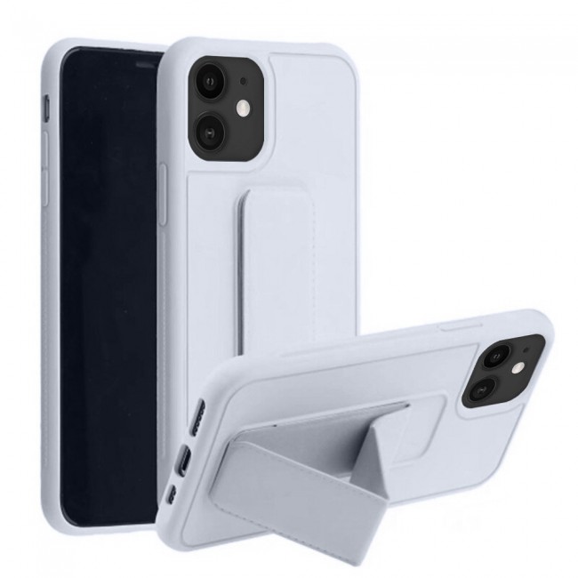 iPhone 11 - New Margoun Silicone Cover with 2 in 1 Finger Grip and Phone Stand - Grey