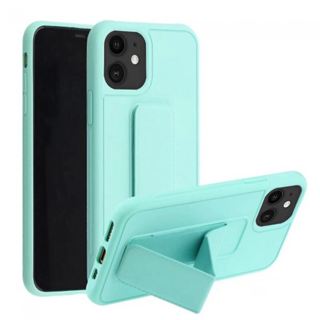 iPhone 11 - New Margoun Silicone Cover with 2 in 1 Finger Grip and Phone Stand - Mint Green