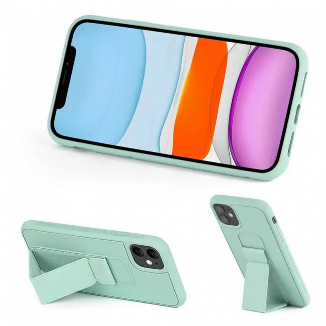 iPhone 11 - New Margoun Silicone Cover with 2 in 1 Finger Grip and Phone Stand - Mint Green