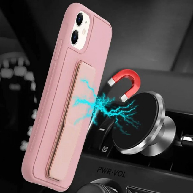 iPhone 11 - New Margoun Silicone Cover with 2 in 1 Finger Grip and Phone Stand - Pink