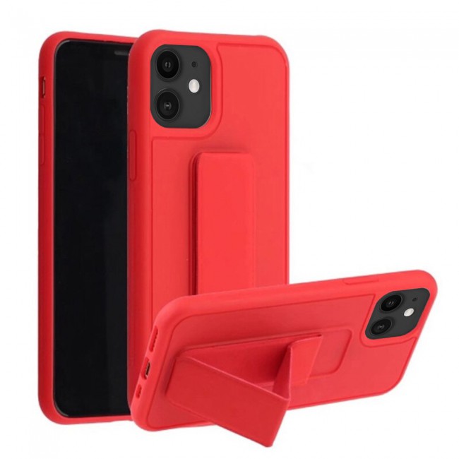 iPhone 11 - New Margoun Silicone Cover with 2 in 1 Finger Grip and Phone Stand - Red