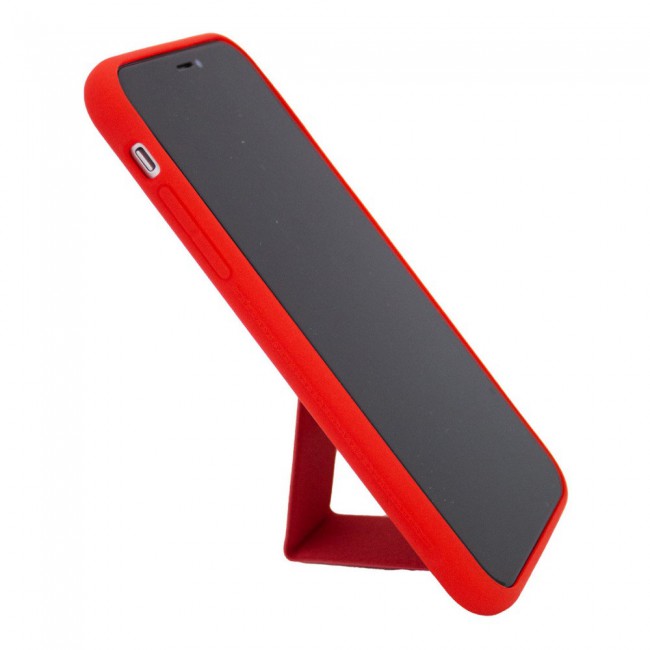 iPhone 11 - New Margoun Silicone Cover with 2 in 1 Finger Grip and Phone Stand - Red