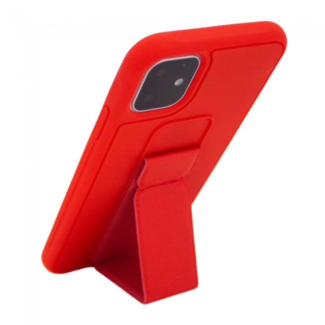 iPhone 11 - New Margoun Silicone Cover with 2 in 1 Finger Grip and Phone Stand - Red