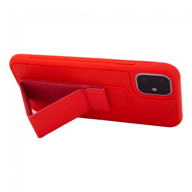 iPhone 11 - New Margoun Silicone Cover with 2 in 1 Finger Grip and Phone Stand - Red