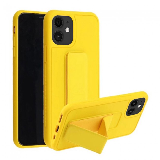 iPhone 11 - New Margoun Silicone Cover with 2 in 1 Finger Grip and Phone Stand - Yellow
