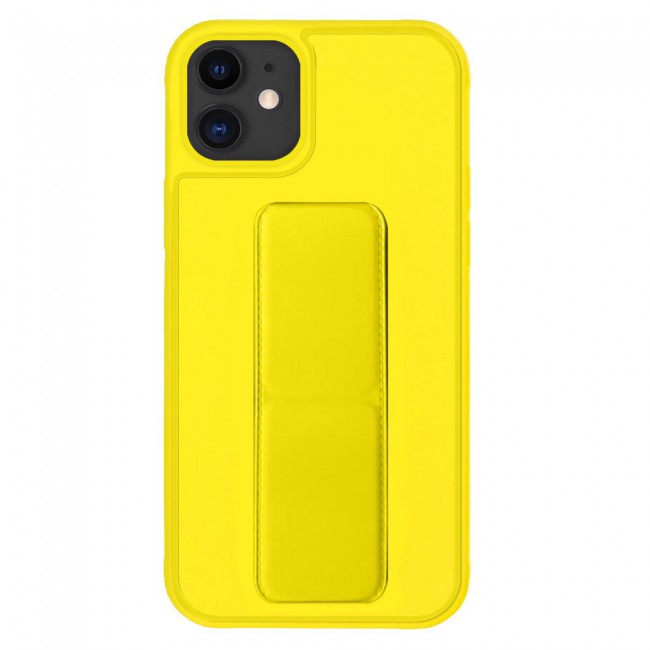 iPhone 11 - New Margoun Silicone Cover with 2 in 1 Finger Grip and Phone Stand - Yellow