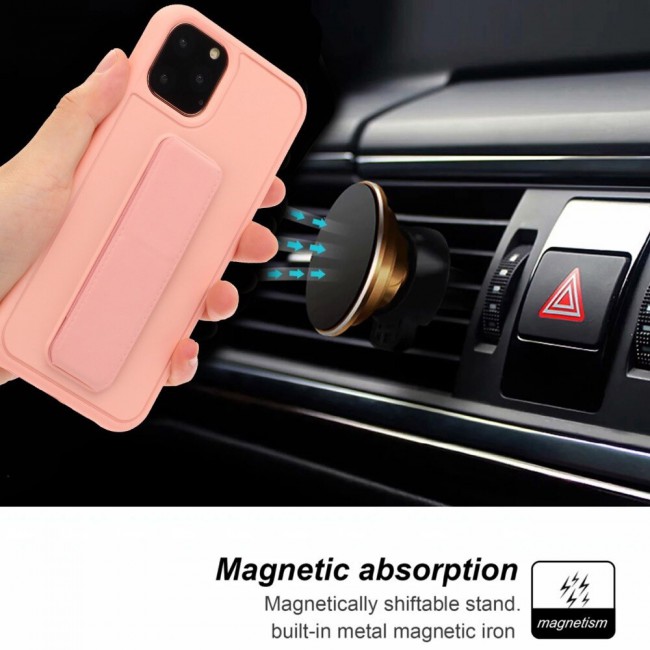 iPhone 11 Pro New Margoun Silicone Cover with 2 in 1 Finger Grip and Phone Stand - Pink