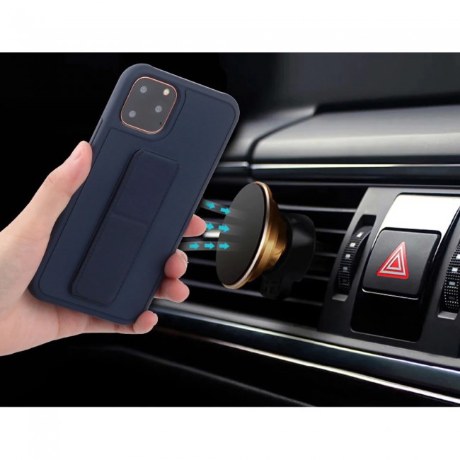 iPhone 11 Pro New Margoun Silicone Cover with 2 in 1 Finger Grip and Phone Stand - Navy Blue