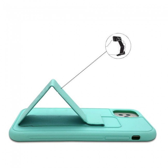 iPhone 11 Pro New Margoun Silicone Cover with 2 in 1 Finger Grip and Phone Stand - Mint Green