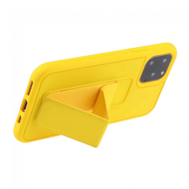 iPhone 11 Pro New Margoun Silicone Cover with 2 in 1 Finger Grip and Phone Stand - Yellow