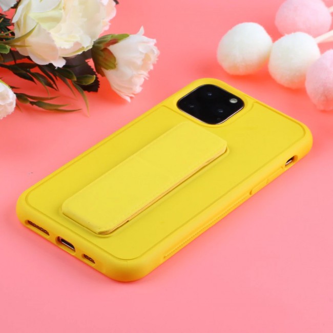 iPhone 11 Pro Max New Margoun Silicone Cover with 2 in 1 Finger Grip and Phone Stand - Yellow
