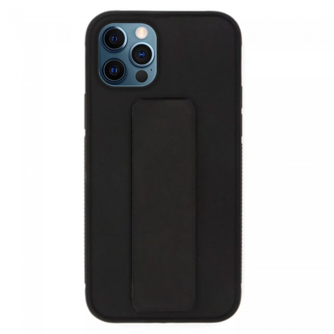 iPhone 11 Pro Max Silicone Cover with 2 in 1 Finger Grip Phone Stand Proguard Case by Margoun - Black